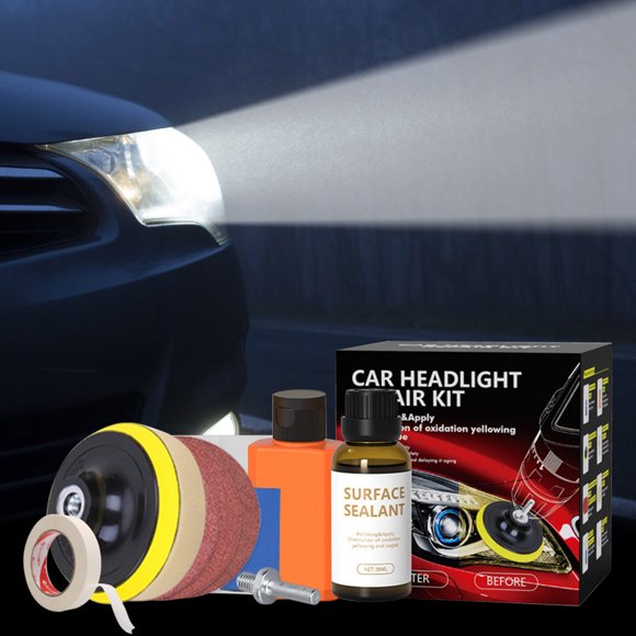 Xihbxyly Kit de Reparación de Faros de Coche, Solución Antiamarilleo, Eliminación de Arañazos y Acabado Brillante, Fácil de Usar, Apto para Todos Los Modelos, 30 Ml de Agente Reparador, Incluye Lija