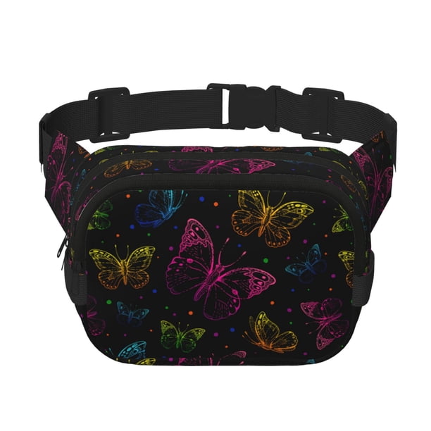 Fotbe Butterfly Cangurera Cuadrada con Estampado de Doble Capa, Bolsa de Cintura Ajustable Mini para Hombres y Mujeres