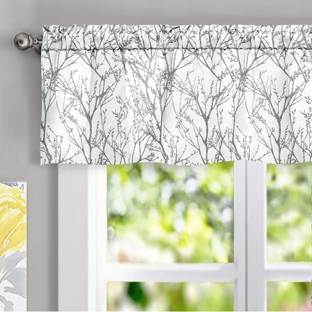 Cortina de ventana con cenefa DriftAway, diseño de rama de árbol, opaca, 132 x 36 cm