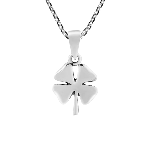 Collier Pendentif Trèfle à Quatre Feuilles Simple et Porte-Bonheur en Argent Sterling / Collier en Argent Sterling pour Femmes / Longs Colliers pour Femmes