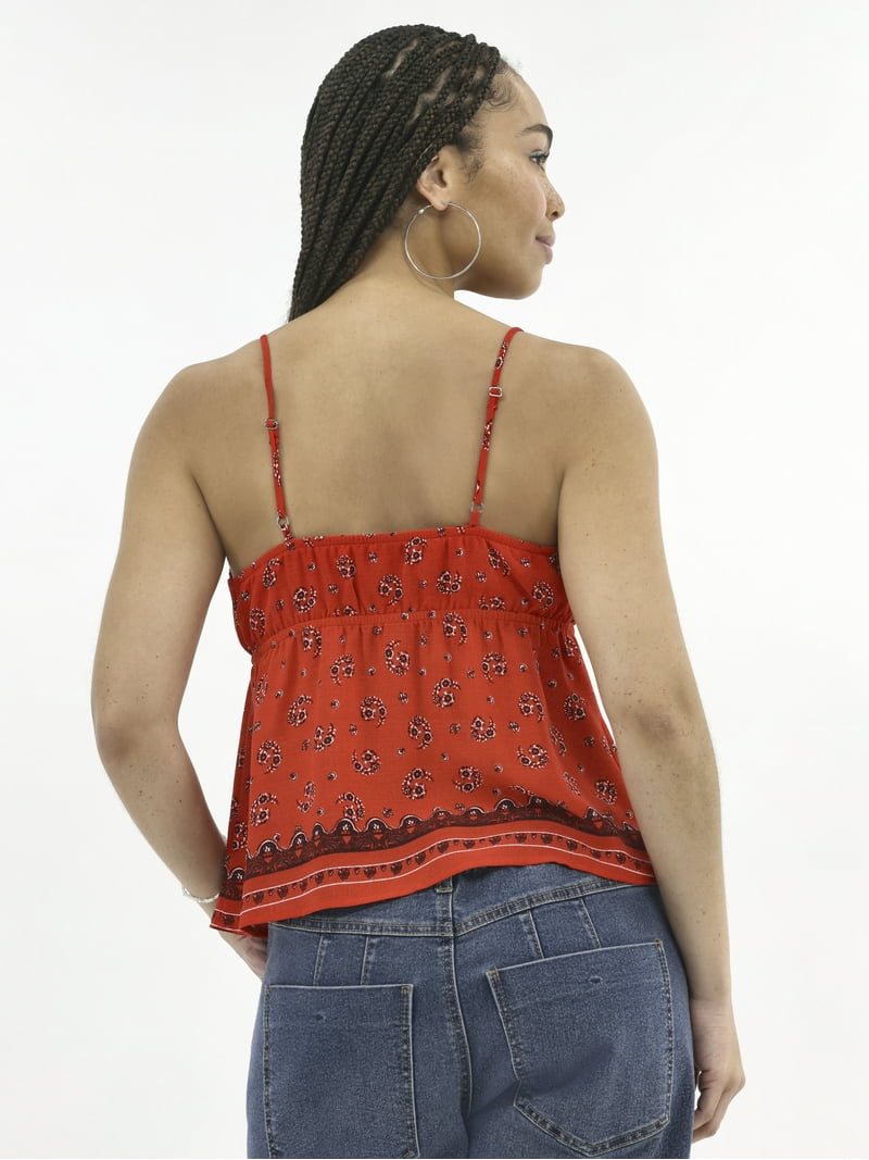 No Boundaries Women's Bra Cup Tank Top with Deep V Neck Crochet