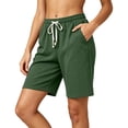 thumbnail image 3 of Women's Knit Elastic Waist Shorts with Pockets, Drawstring Casual Summer Bottoms, Soft Stretchy Fabric, Loose Fit, Lounge Athletic Gym Hiking Travel, Womens | VerBelle,Green M, 3 of 7