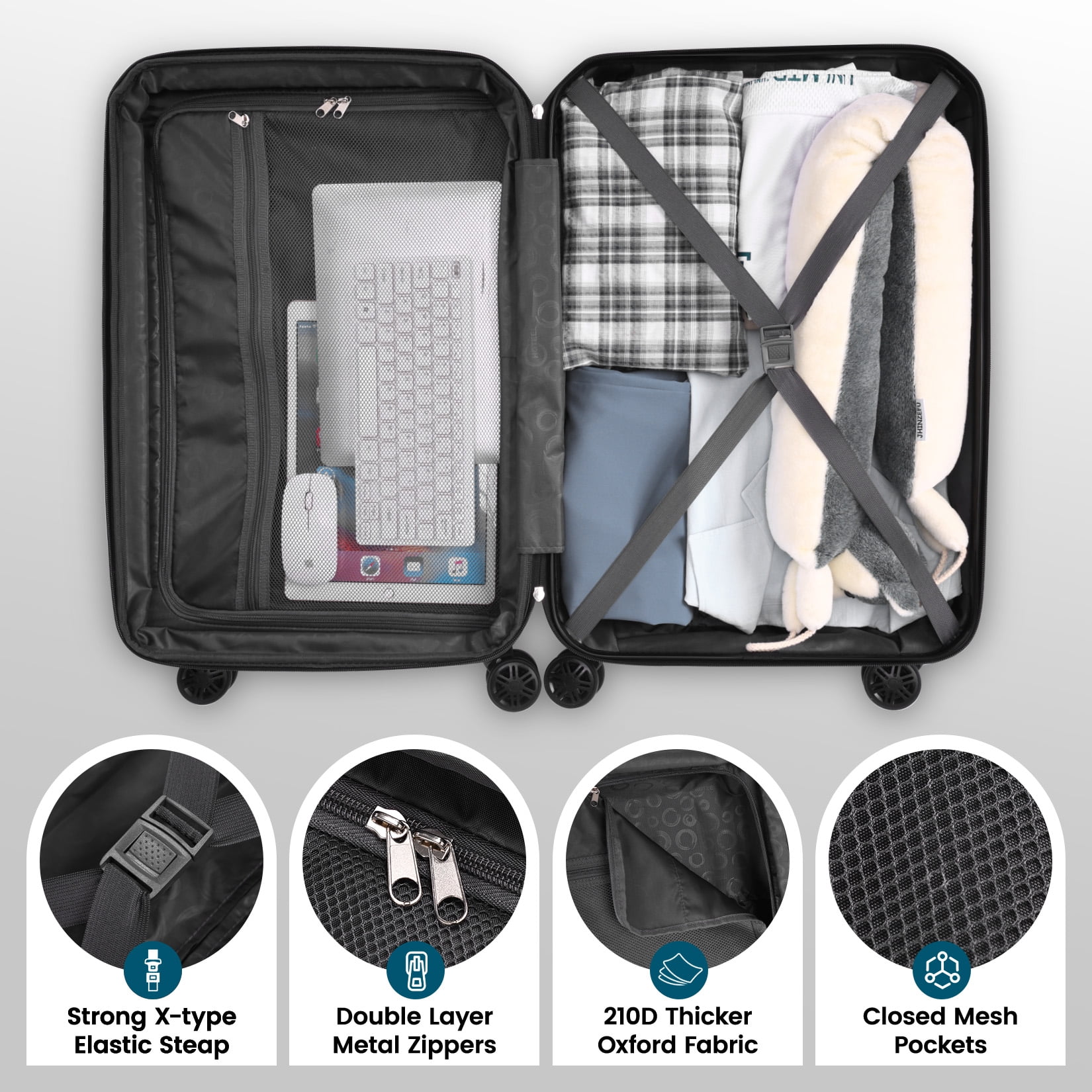 COBIZI 3 Piece Luggage Set Expandable ABS+PC Hardshell Carry on Suitcase with Spinner Wheels & TSA Lock for Men and Women, Rolling Carry-on Suit Case for Plane, Travel, Business, Beige(20in/DB/TB)