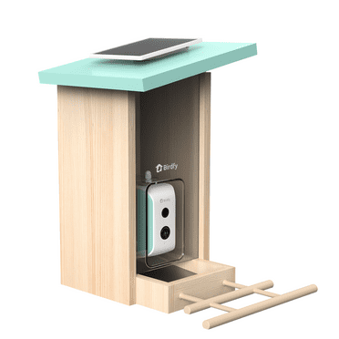 Birdfy Smart Bird Feeder with Camera, AI Identify 6000  Species, Solar Powered,Eco-friendly Wooden, Ideal Gift, Cyan