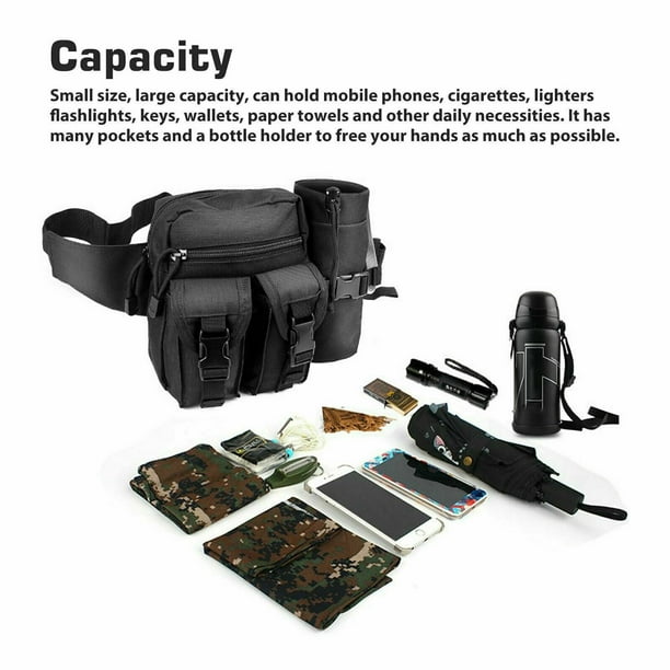 Tactical Waist Pack With Detachable Water Bottle Holder Pocket