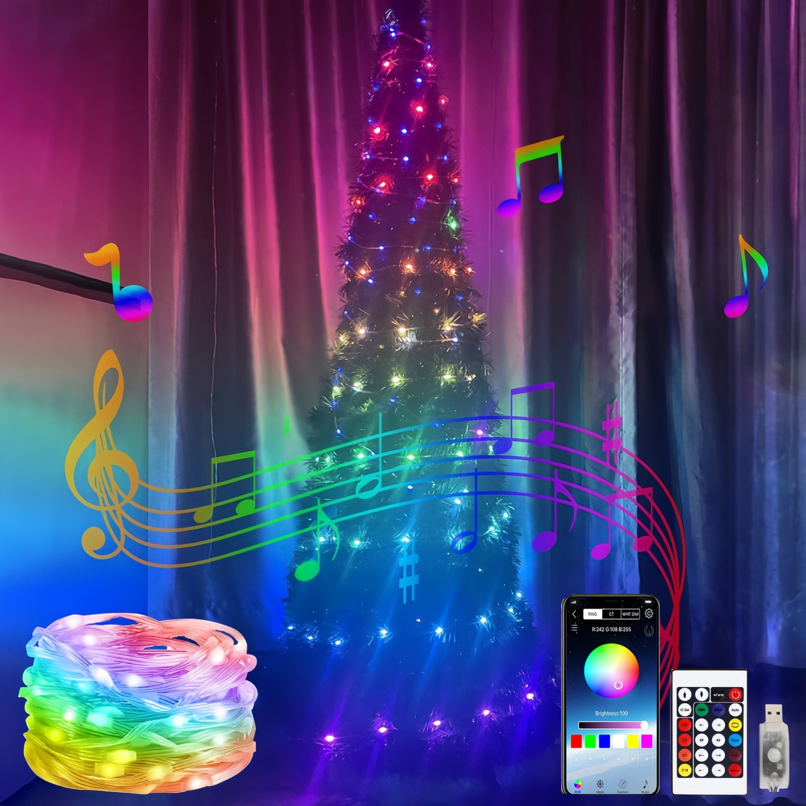 2 Pack 400 LED Fairy Color Lights,USB 131.2 ft APP and Remote Fairy Lights,Multiple Modes RGB Fairy String Lights for Patio Festival Wedding Party