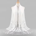 thumbnail image 2 of PMVFHDE Women's Sheer Lace Fringe Scarf Lightweight Spring Summer Shawl, Floral Embroidery Openwork Wrap for Women, Long Breathable Scarf for Outdoor White, 2 of 3