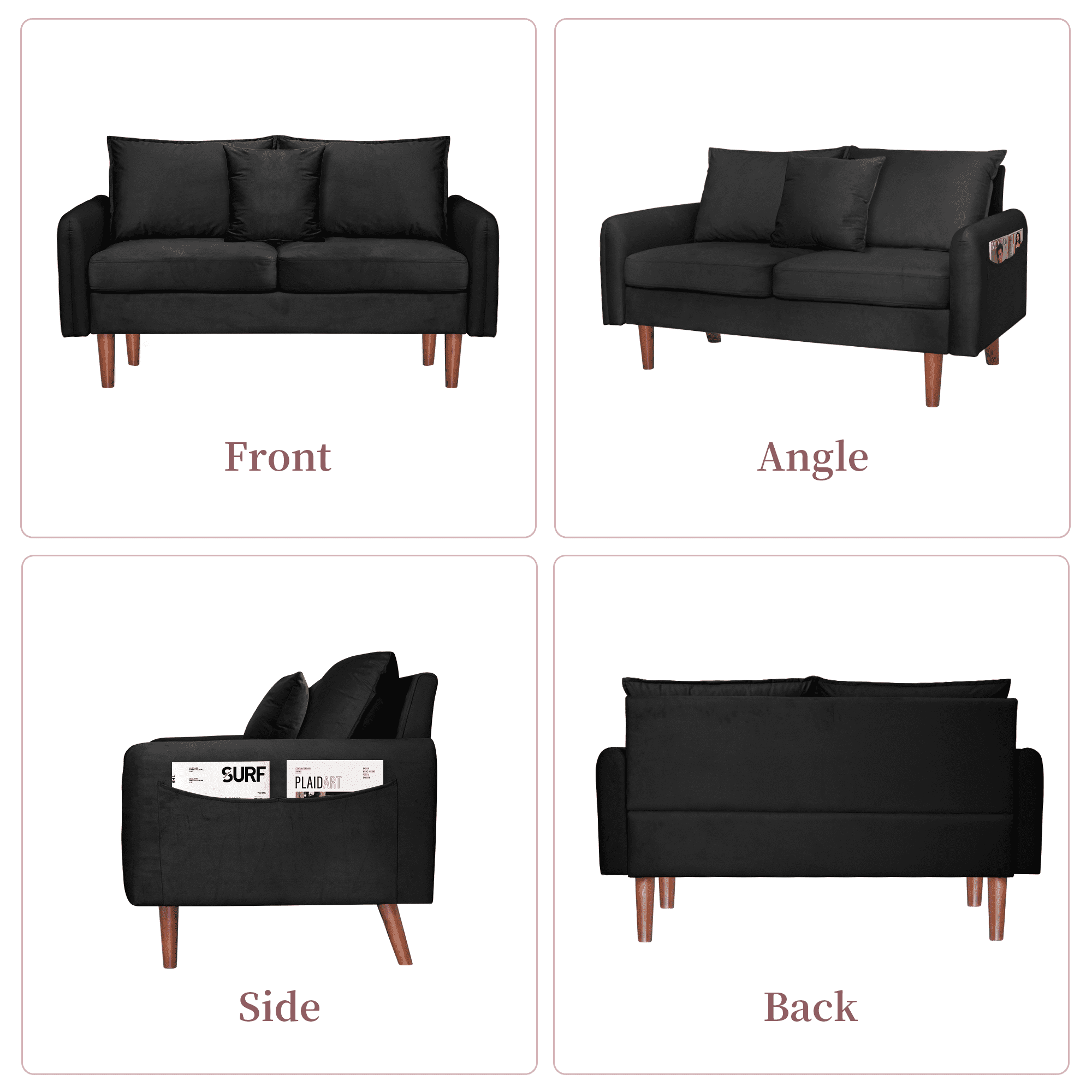 56.1" Modern Mid-Century Loveseat, Velvet Upholstery,Compact Sofa with Wooden Legs