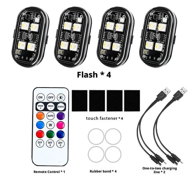 4PCS Wireless LED Strobe Lights for Car, Motorcycle, Drone, Bike - RGB Warning Lights, Remote Control, Multi-Mode Flashing, Ideal for Trailers & Aircraft (Moto Glow Up)