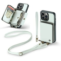 Dteck iPhone 14 Pro Max Wallet Case Crossbody, Zipper Phone Case with RFID Blocking Card Holder Wrist Strap Leather Purse Cover Gift for Women for Apple iPhone 14 Pro Max, White