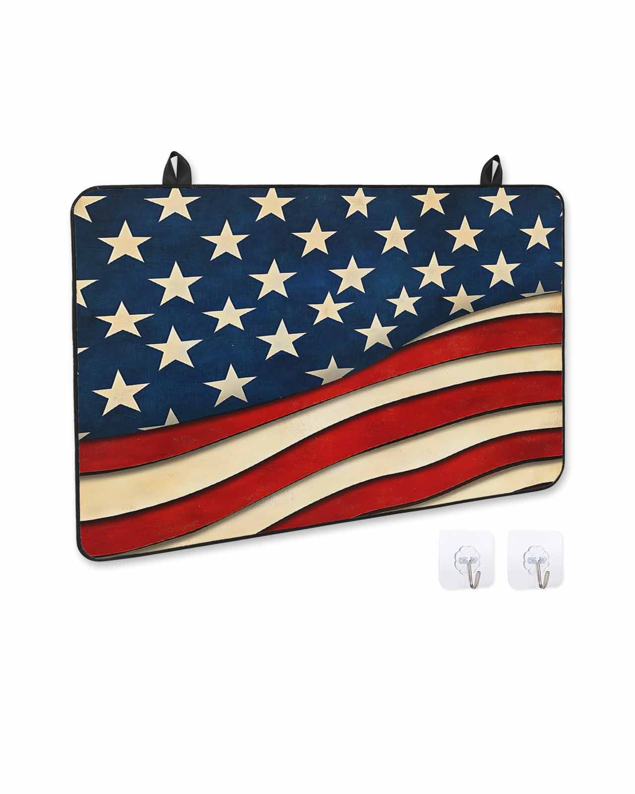 nqOlkjepod Large Induction Cooktop Protector Mat 36"x21", Vintage American Flag Stove Top Covers for Electric Stove, Red Beige Waves Decorative Stove Burner Cover Mats, Glass Top Stove Cover