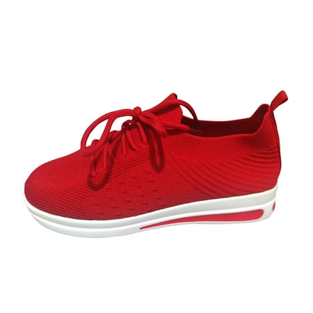 

Fauean Womens Casual Shoes Ladies Breathable Mesh Thick Bottom Lace up Sneakers Going Out Red Size 40
