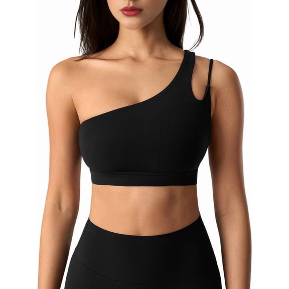Women'S One-Shoulder Sports Bra - Sleeveless One Strap Low Asymmetrical Workout Yoga Tops