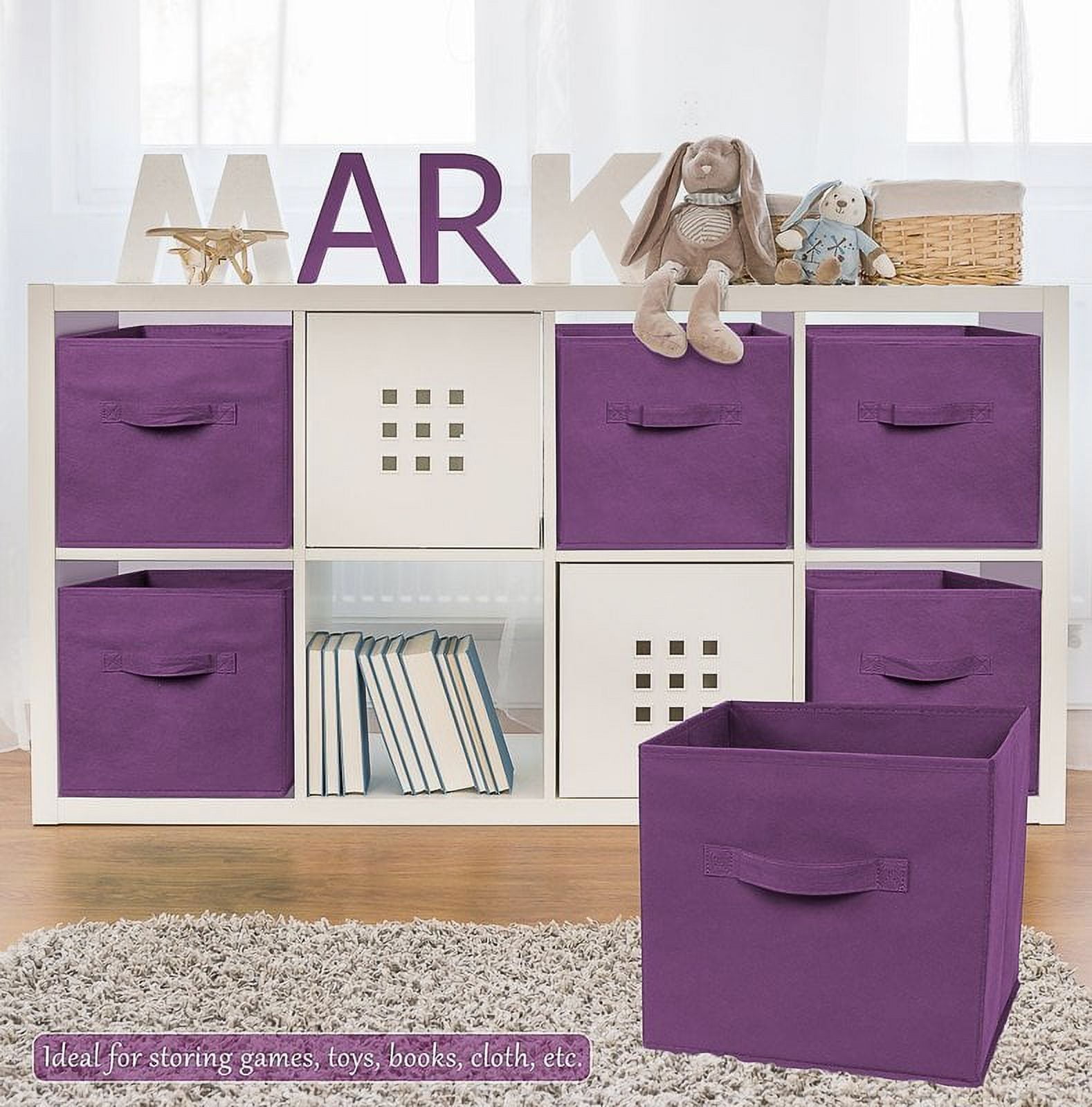 Greenco Foldable Fabric Storage Cubes Non-Woven Fabric | Purple Cube Storage Bins | Shelf Baskets| Purple Fabric Cubes | 6 Pack