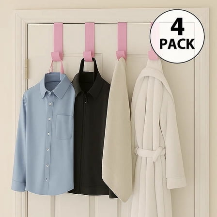 4-Pack Of 3.5 In., Plastic Over-The-Door Hangers & Over The Door Hooks Pink
