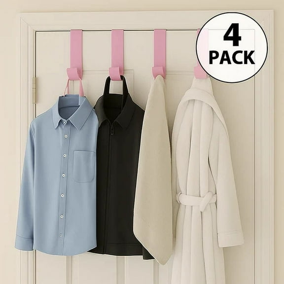 4-Pack Of 3.5 In., Plastic Over-The-Door Hangers & Over The Door Hooks Pink