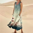 thumbnail image 2 of Vestido de verano para mujer, cuello redondo, sin mangas, informal, con volantes, estilo bohemio, vestido amarillo de los años 80, vestido elegante para mujeres y niñas, disfraces, verde militar/XL, 2 of 7