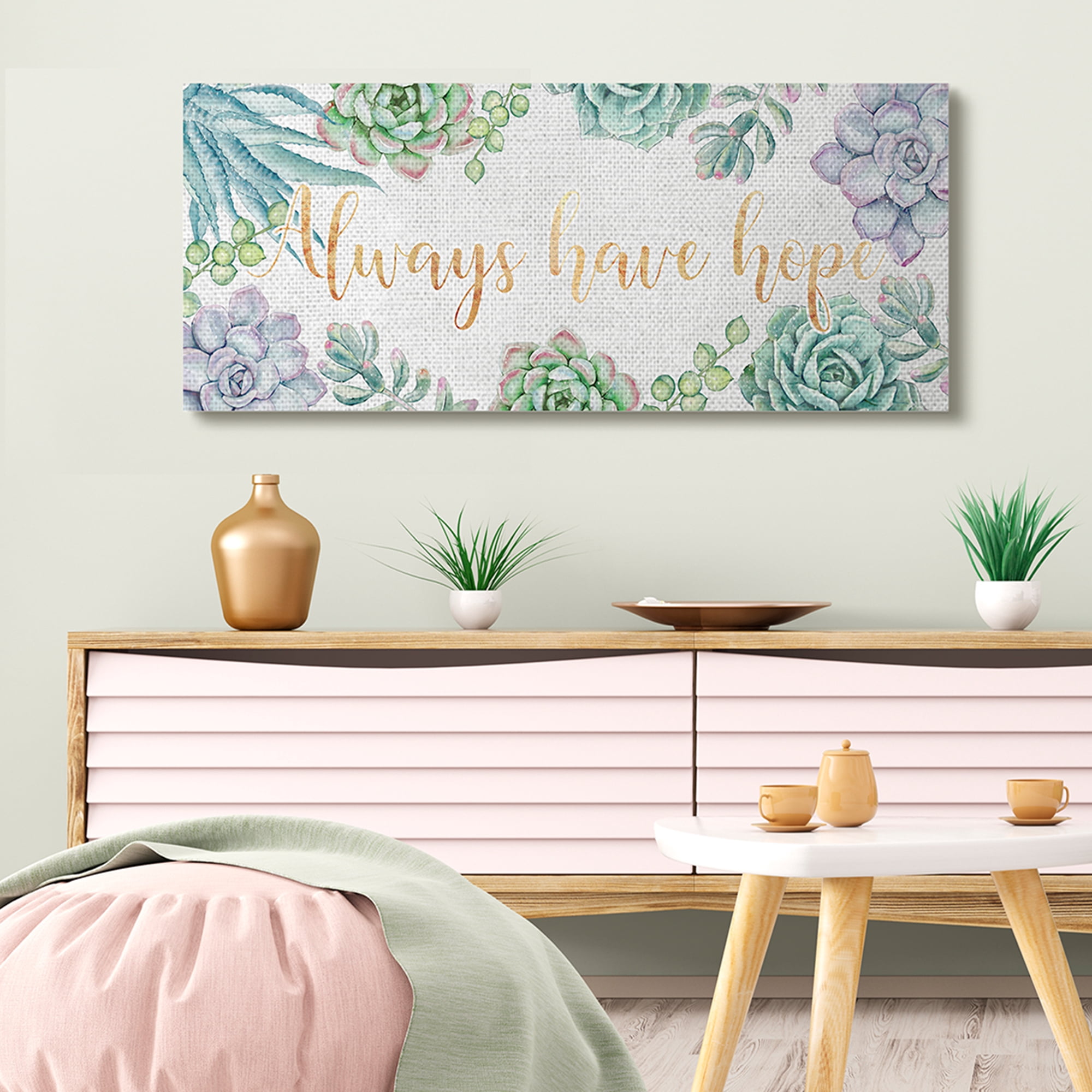 Stupell Industries Always Have Hope Phrase Chic Succulent Plants Botanical & Floral Painting Gallery Wrapped Canvas Art Print Wall Art, 20 x 48