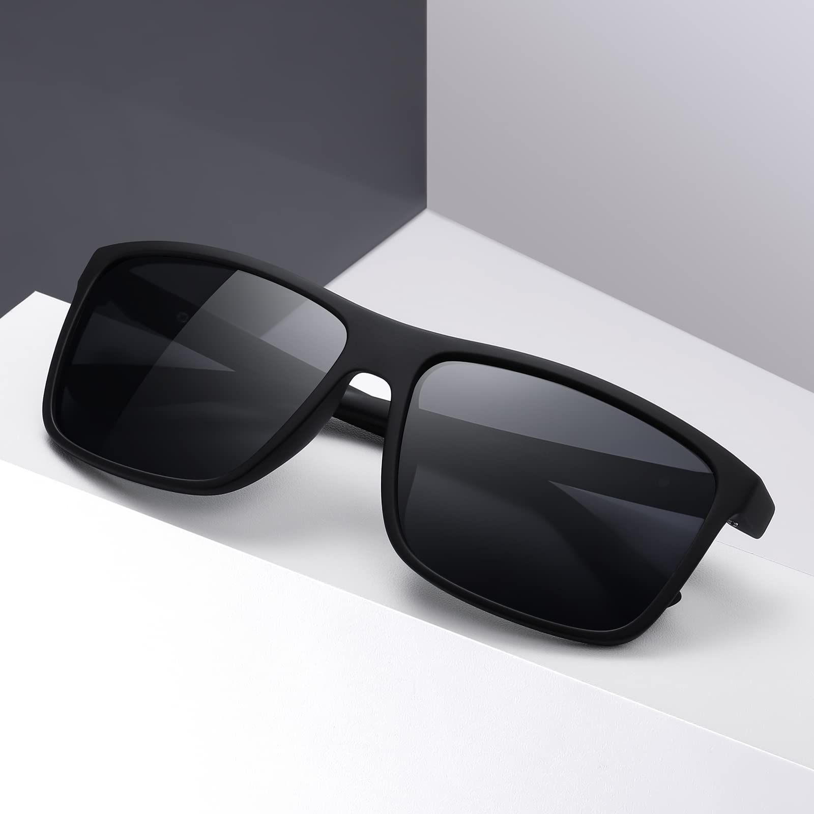 AOMASTE Polarized Retro Square Sunglasses, Black photo 2