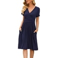 thumbnail image 6 of Baywell Women's Print V Neck Wrap Summer Dress with Short Sleeves and Loose Pockets S-XXXL, 6 of 8