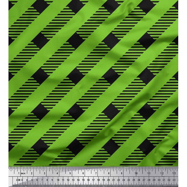 Soimoi Green polyester Crepe Fabric Diagonal Stripe Print Fabric by Yard 52 Inch Wide