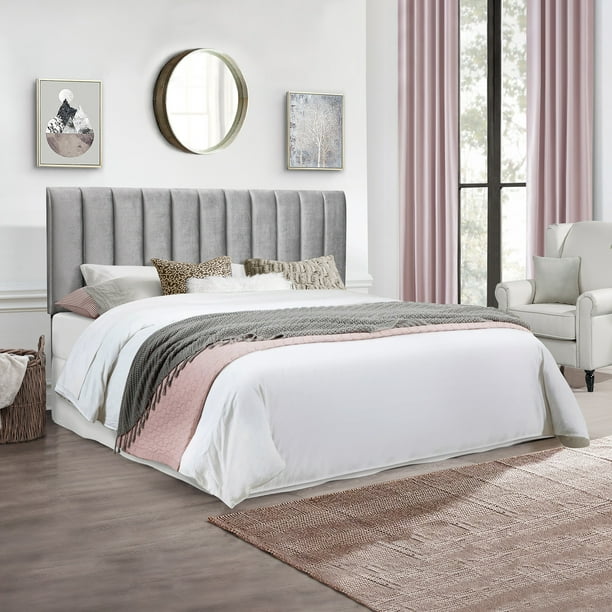 Hilale Furniture Crestone Gray, Gray Velvet Tufted King Bed