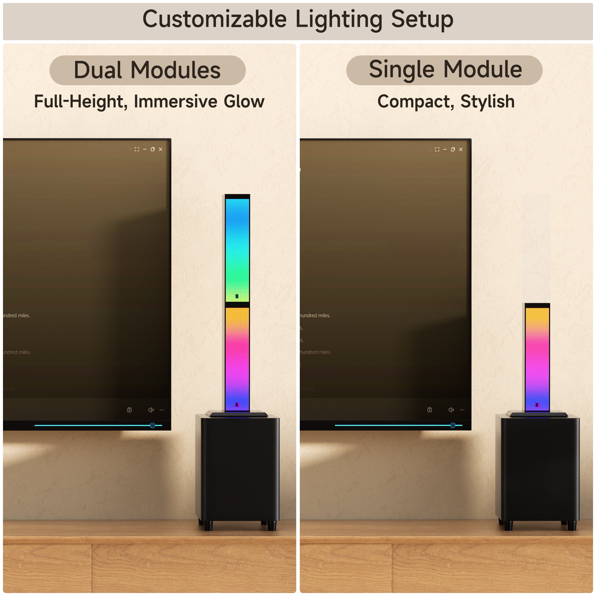 VIPQV Sound Bar with RGB Lights, Built-in Dual Subwoofer, Bluetooth 5.0 Soundbar for Home Theater, Support AUX/USB/Optical, Surround Speaker System for Karaoke