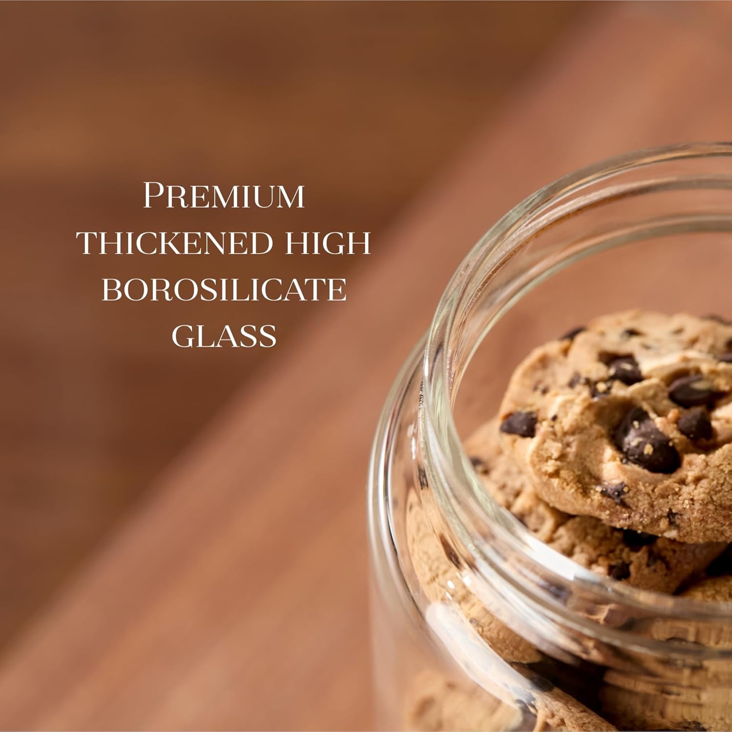 Glass Canister Set of 5 with Acacia Wood Lids Airtight Food Storage Jars for Kitchen Pantry Organization Containers for Spaghetti, Flour, Sugar, Coffee, Tea, Overnight Oats Yogurt More