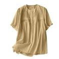 thumbnail image 1 of Mrat Sleeve Blouses Tunic Chemise à Col Rond en Coton et Lin Uni pour Femmes, Décontractée et Polyvalente, à Manches Courtes, Chandail à Manches Courtes pour Femmes P-16 Kaki G, 1 of 6
