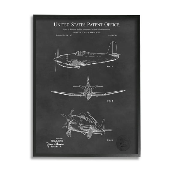 Stupell Industries Intricate Patent Blueprint Chart Graphic Art Black Framed Art Print Wall Art, Design by Karl Hronek