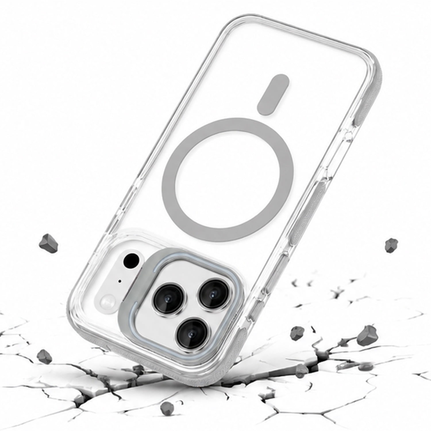 Clear Magnetic Phone Case with Foldable Camera Stand for iPhone 17 Pro Max - Transparent