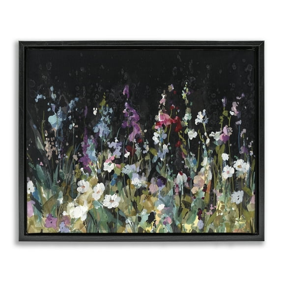 Stupell Industries Dark Garden Meadow Plants & Flowers Painting Black Floater Framed Canvas Art Print Wall Art, 21 x 17