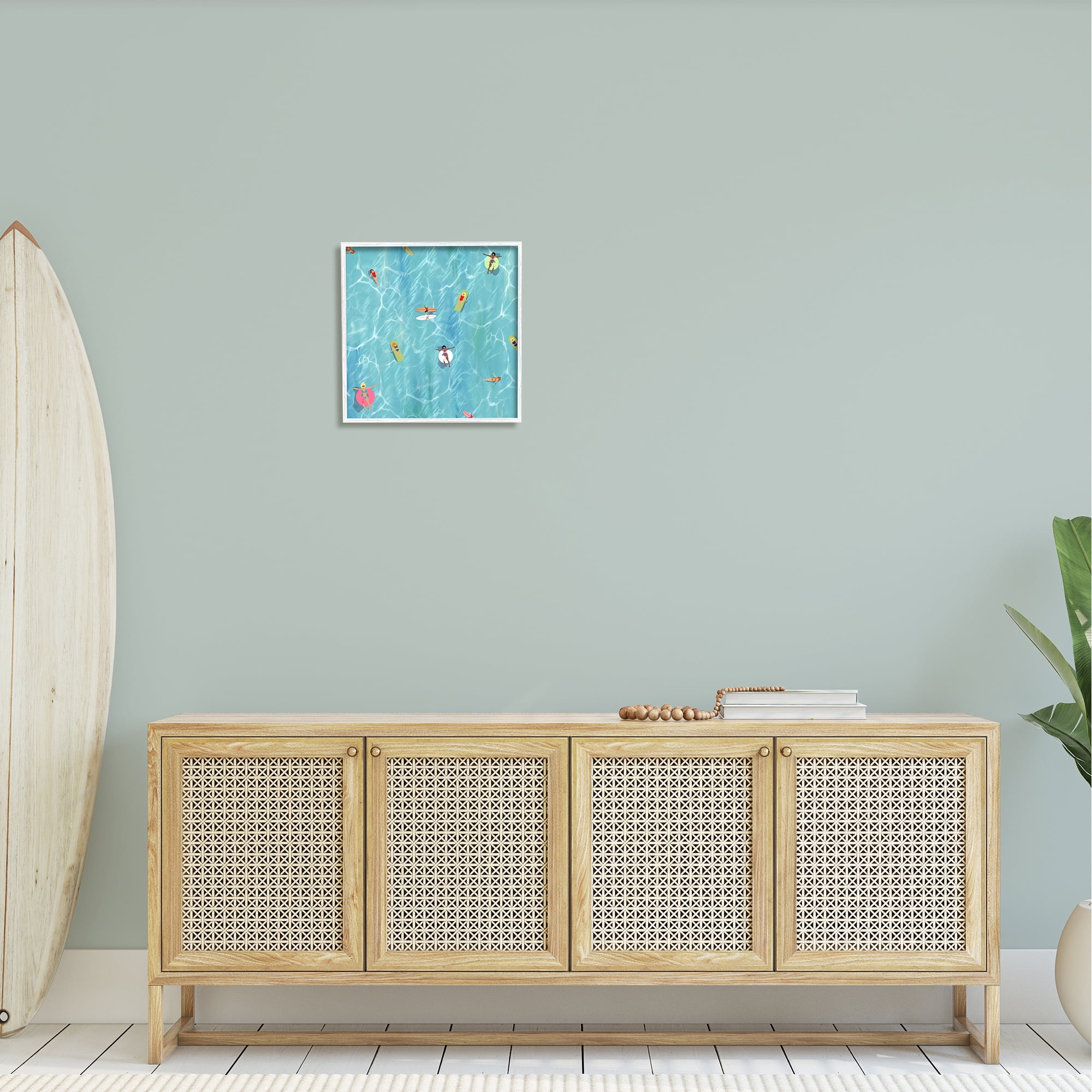 Stupell Aerial Summer View People Swimming Landscape Painting White Framed Art Print Wall Art