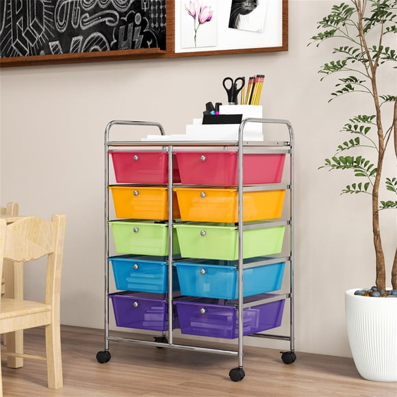 Costway Carrito Móvil Multiusos con 10 Cajones Organizador de Herramientas para Álbumes de Recortes Sobre Ruedas 65,5 x 37 x 87 cm
