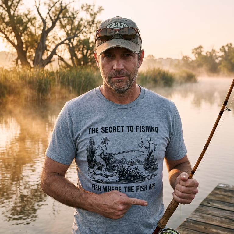 Mens The Secret to Fishing T Shirt Funny Fathers Day Fisherman Tee