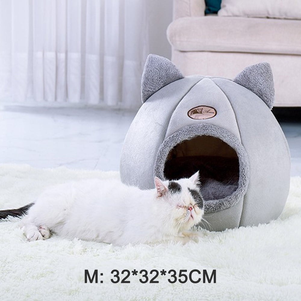 Pet Cat Kitten Soft Plush Igloo Bed Warm Cave House Mat Snug Cute Fleece Ball 