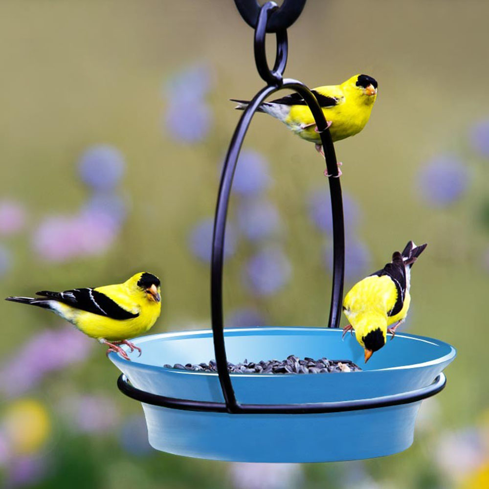 Mosaic Birds Recycled Glass & Metal Cuban Hanging Bird Bath Bowl - Bird Feeders for Outdoors - Lawn Décor - Bluebird