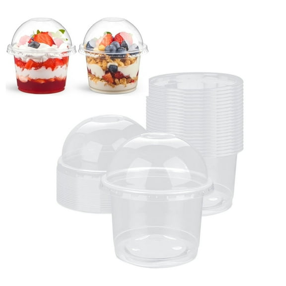 Clear Plastic Cups,Durable Disposable Dessert Cups with Lids,50Pack Portable Plastic Snack Bowls for Ice Cream,Cake,Fruit
