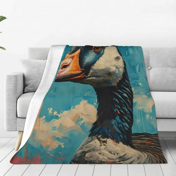 Fotbe Blue Watercolor Duck Manta de Franela Acolchonada con Estampado, Súper Suave y Esponjosa, Extra Grande para Sofá, Cama, Uso Todo el Año-50"x40"