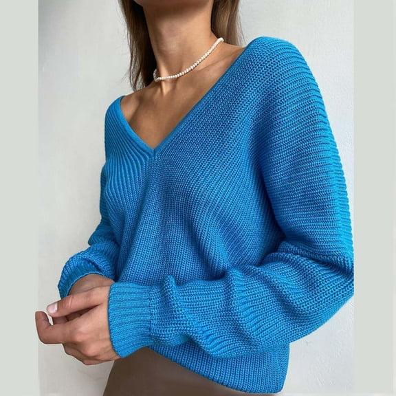 AOOCHASLIY Sweaters Fall Clearance Fashion Women's Casual Long Sleeved Solid Hedging Knitting V-neck Sweater