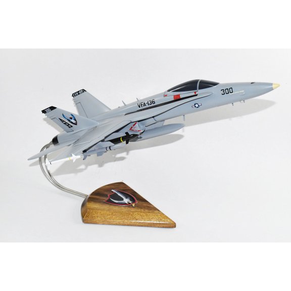 VFA-136 Knighthawks (2007) F/A-18C Hornet Model, Navy, 1/37th (18") Scale, Mahogany