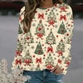 thumbnail image 2 of Christmas Holiday Tops Womens Crewneck Pullover Graphic Sweatshirt Printed Long Sleeve Plus Size Festive Clothes (4XL, Beige 01), 2 of 6