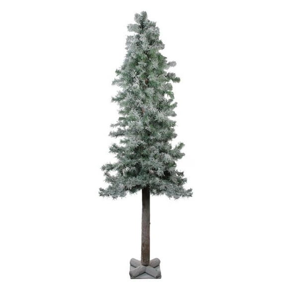 6 in. Flocked & Glittered Woodland Green Alpine Artificial Christmas Tree - Unlit