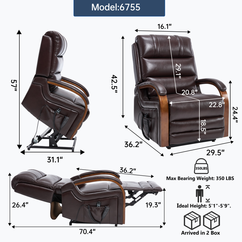 Power Blue Chenille Lift Recliner Chair Dual Motor Infinite Position Up to 350 LBS with Solid Wood Armrests, Heat Massage and Heavy Duty Motion Mechanism