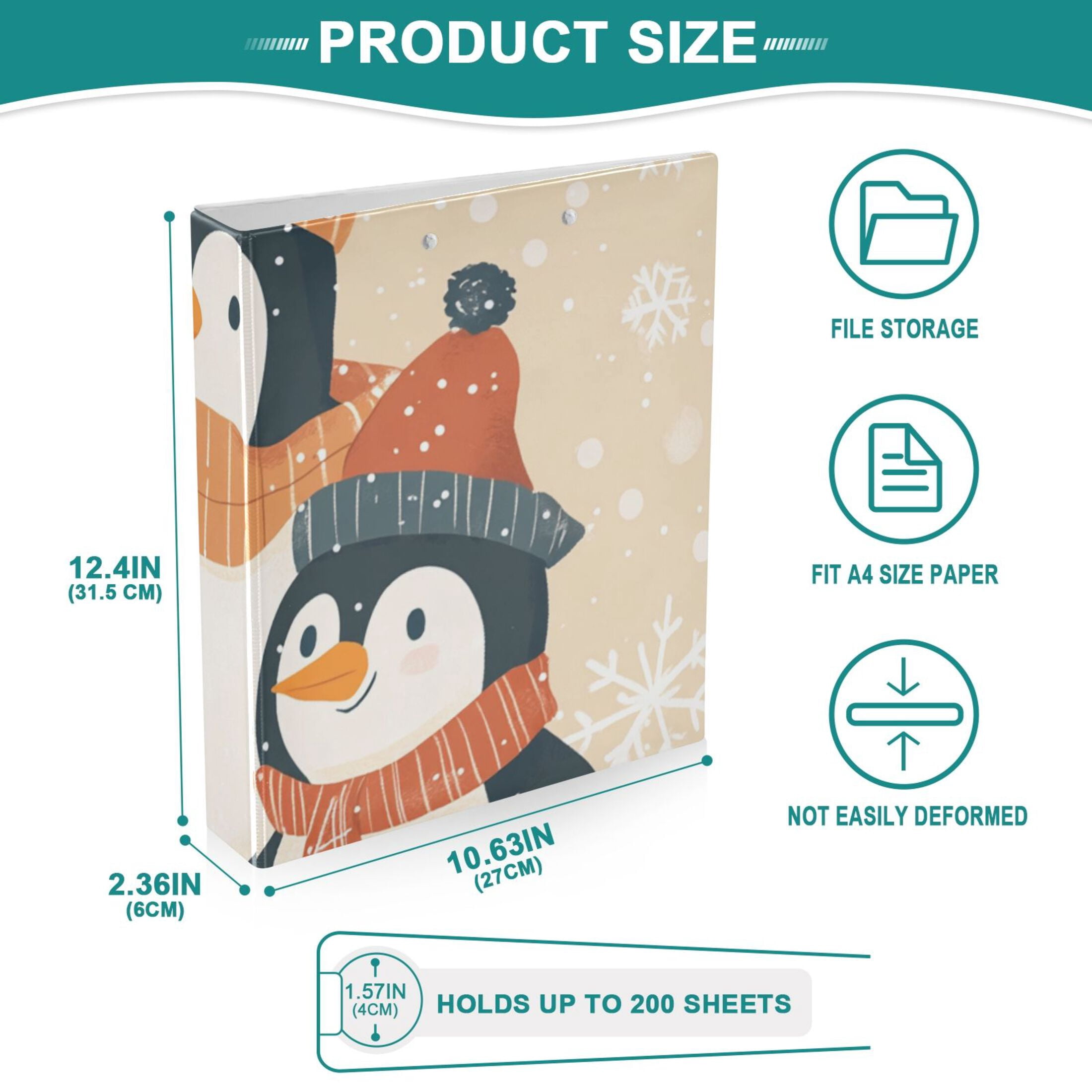 Cute Penguins Gifts 3 Ring Binders 1.5 inch Hardcover File Folders with Interior Pockets A4 Size Organizer for School Office Hospital