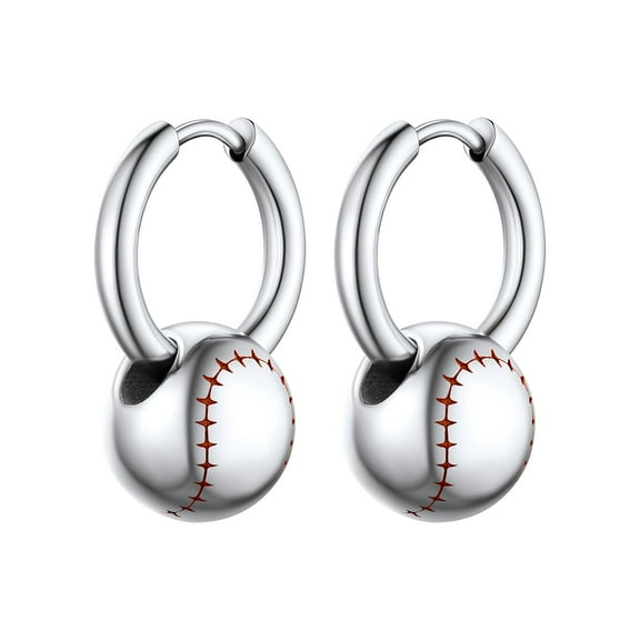 Bestyle Sport Ball Dangle Earrings for Women, 3D Baseball Drop Earrings Stainless Steel Hoop Earring for Men Trendy Jewelry Gift