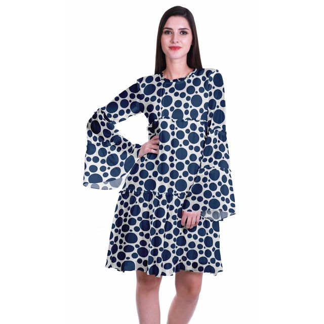 Moomaya Womens Long Sleeve Printed Knee Length Dress Flared Flowy Summer Dress