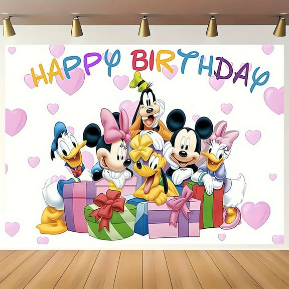Mickey and Minnie cartoon-themed birthday flags, background flags, children's party decorations, photography, photo props, 150*100CM