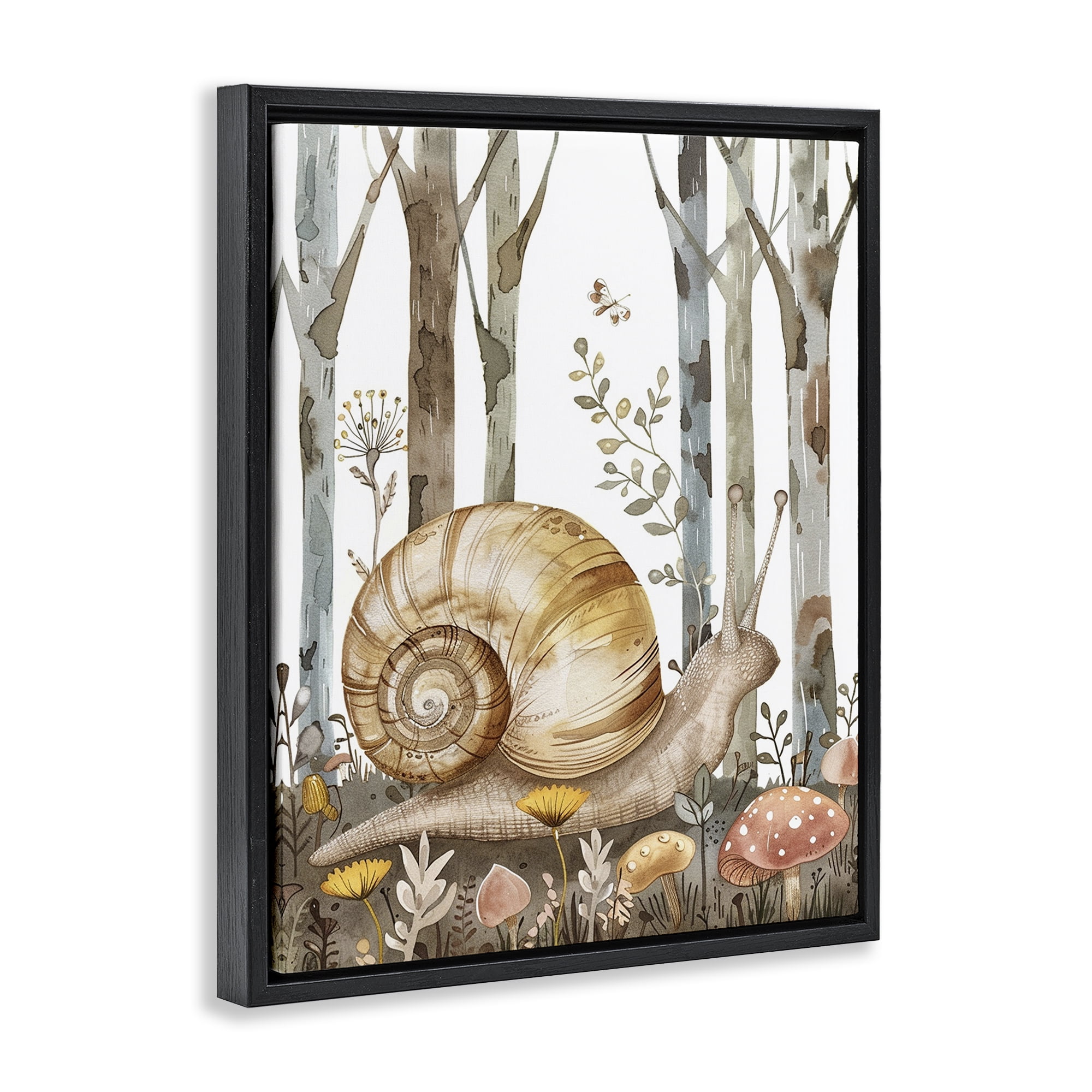 Stupell Industries Woodland Snail Nature Landscape & Nature Painting Black Floater Framed Canvas Art Print Wall Art, 25 x 31