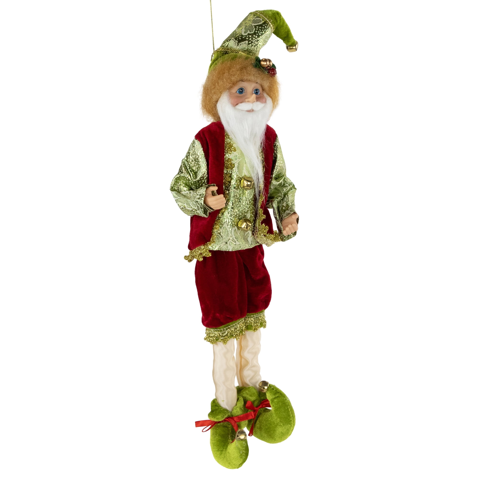18" Enchanted Red and Green Poseable Whimsical Christmas Elf Figure